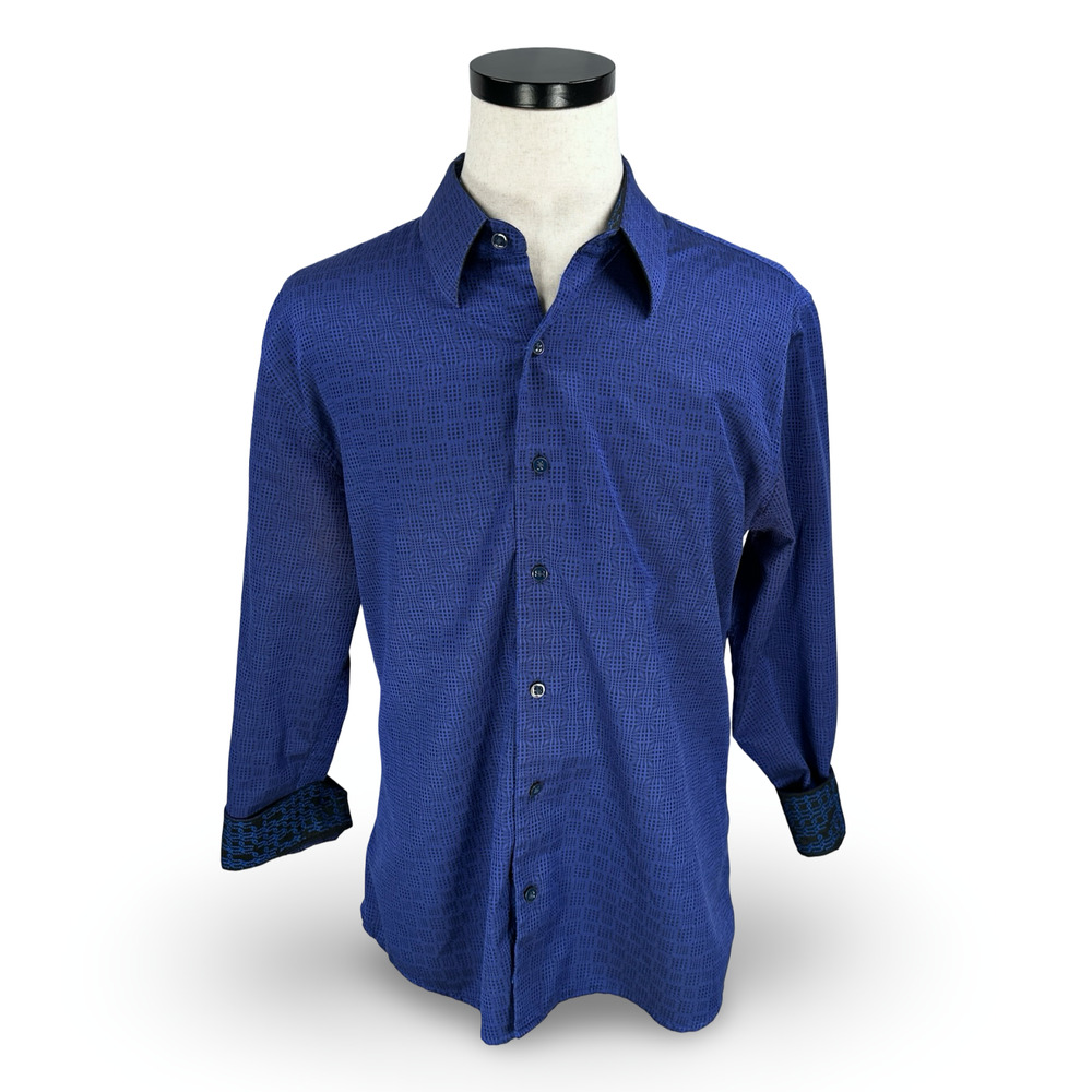 Robert Graham Shirt‎ Men’s XL Blue Geometric Flip Cuff Button-Up Tailored Fit